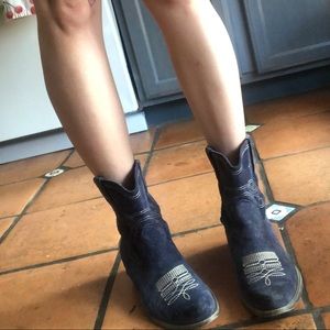 Blue leather cowboy boots